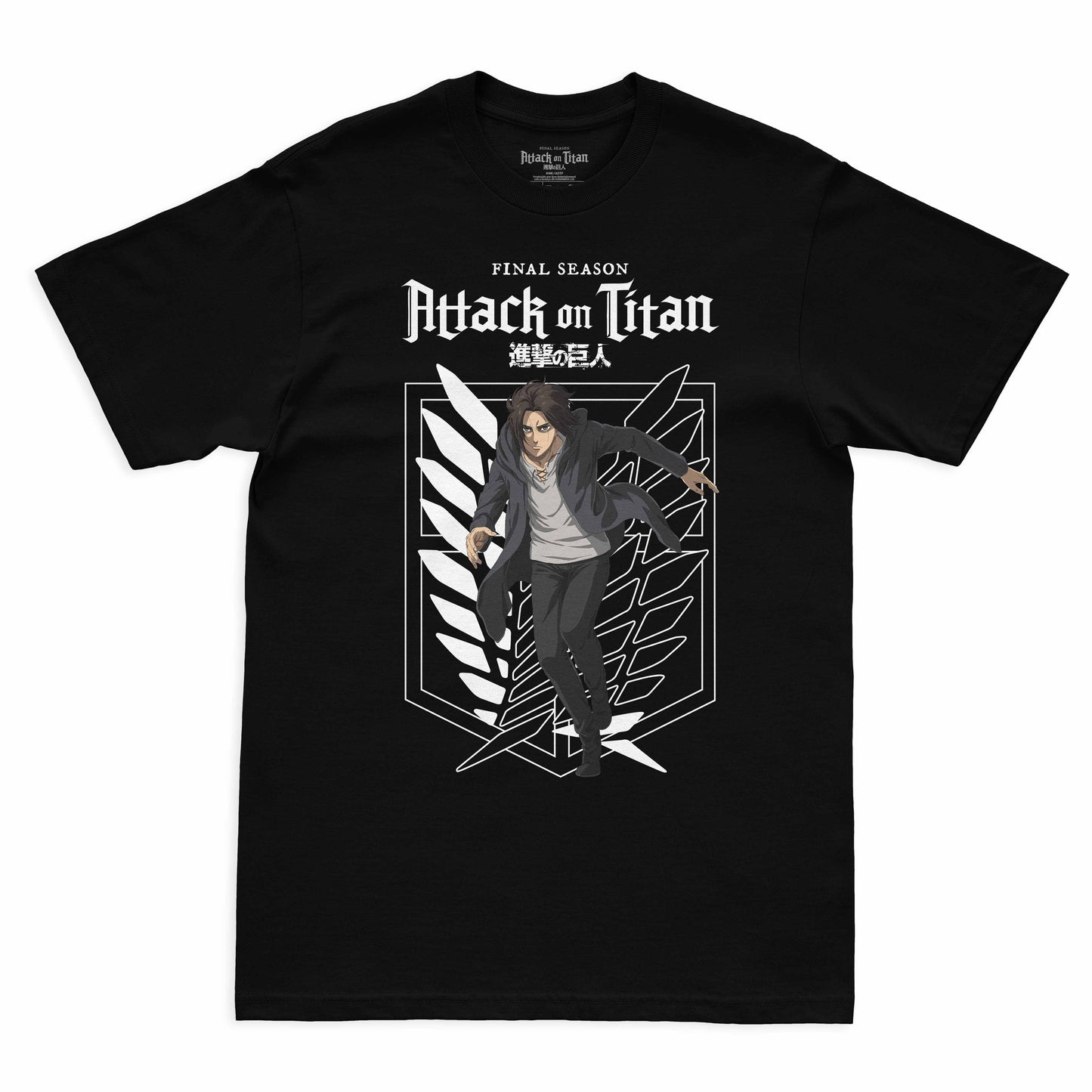 Camiseta Preta Attack on Titan Final Season Eren Jeager Divisão de Reconhecimento