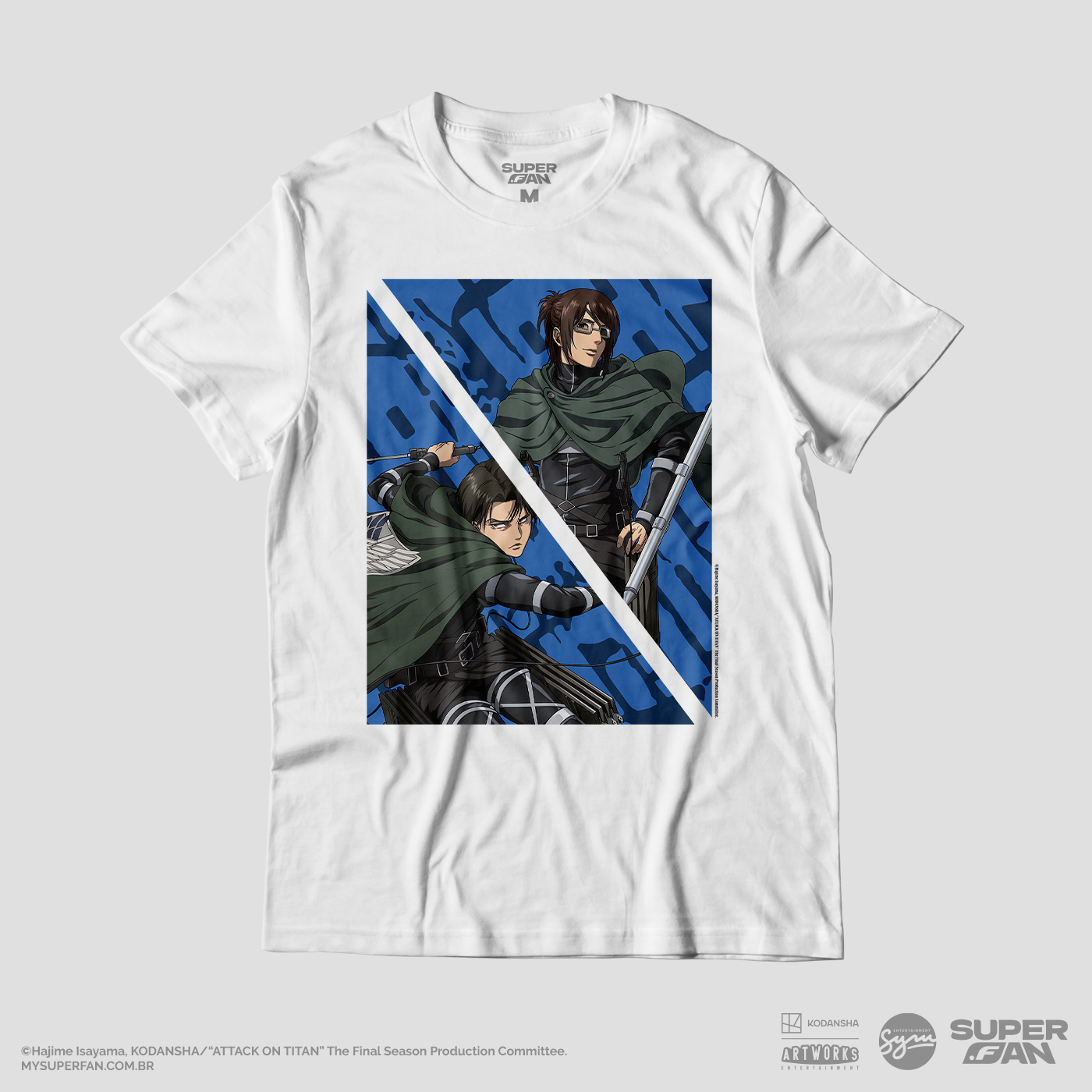Camiseta Branca Attack on Titan Final Season Levi & Hange