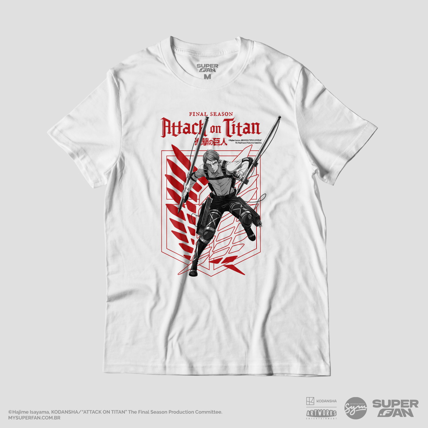 Camiseta Branca Attack on Titan Final Season Jean Kirstein Divisão de Reconhecimento