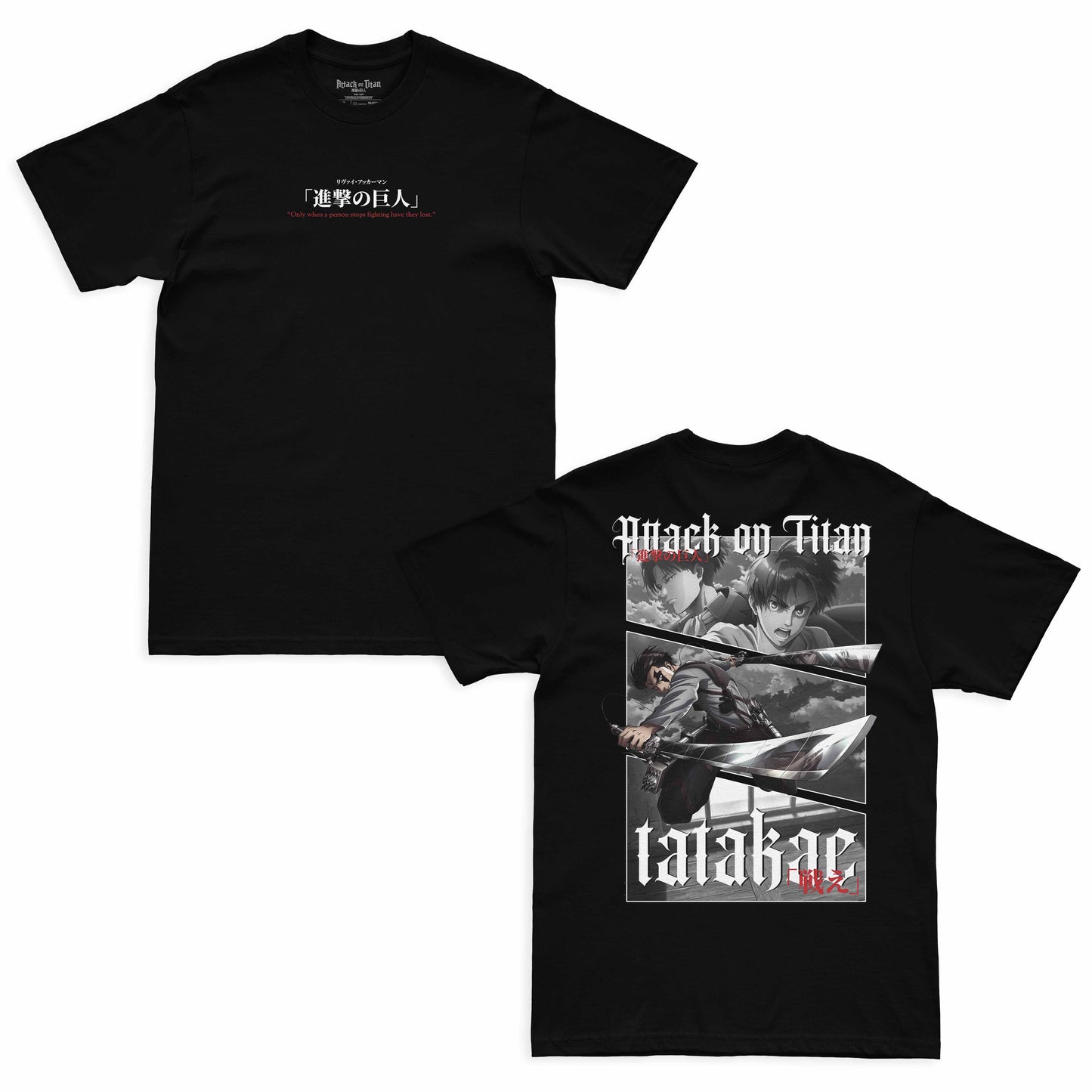 Camiseta Preta Attack on Titan Levi Tatakae