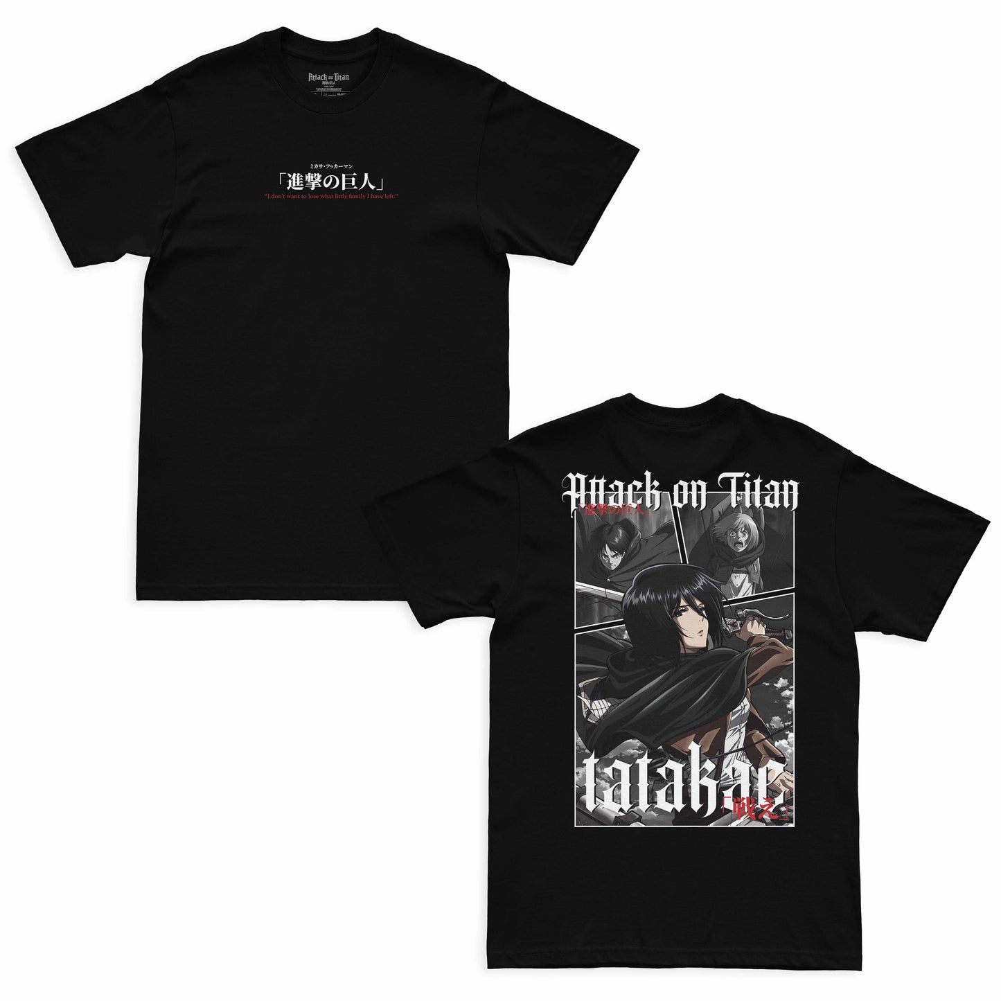 Camiseta Preta Attack on Titan Mikasa Tatakae