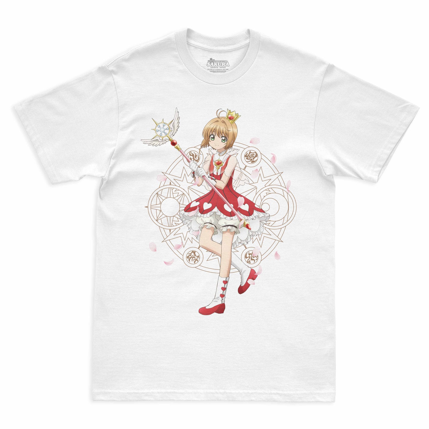 Camiseta Branca Cardcaptor Sakura Traje de Batalha Sakura "Rosas"
