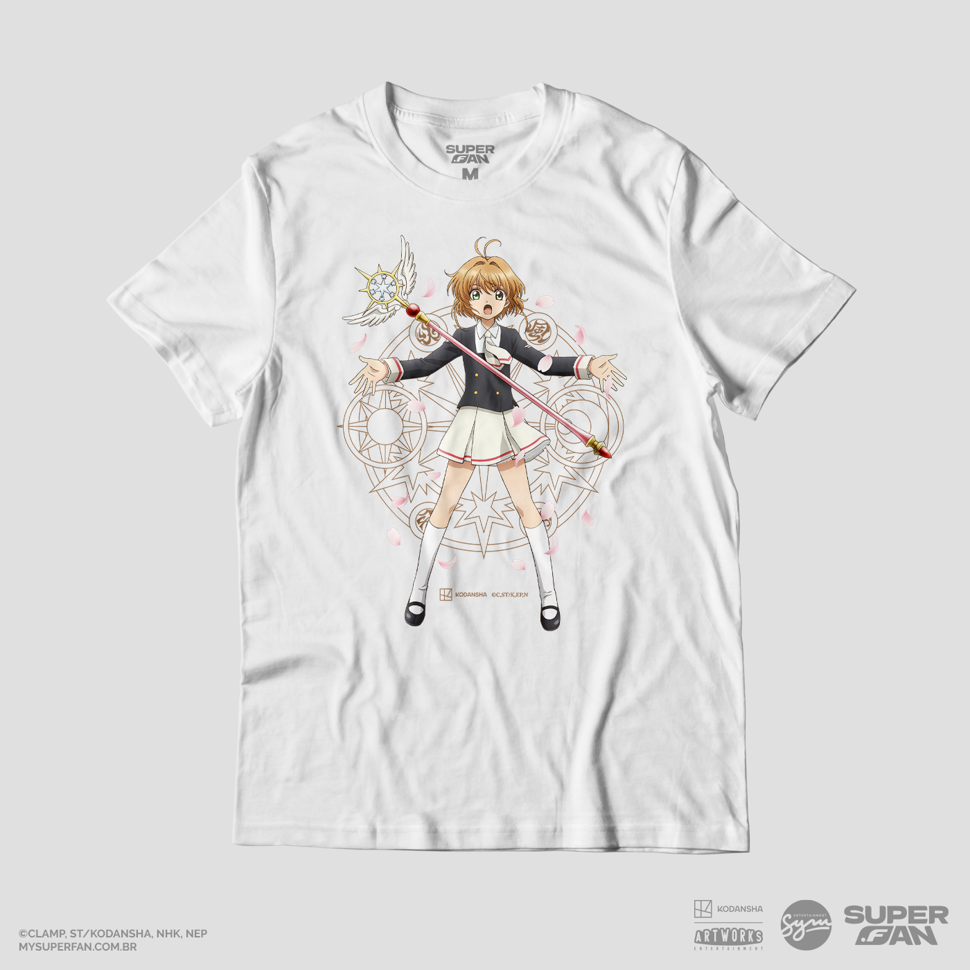Camiseta Branca Cardcaptor Sakura Uniforme Sakura "Capturando Carta"