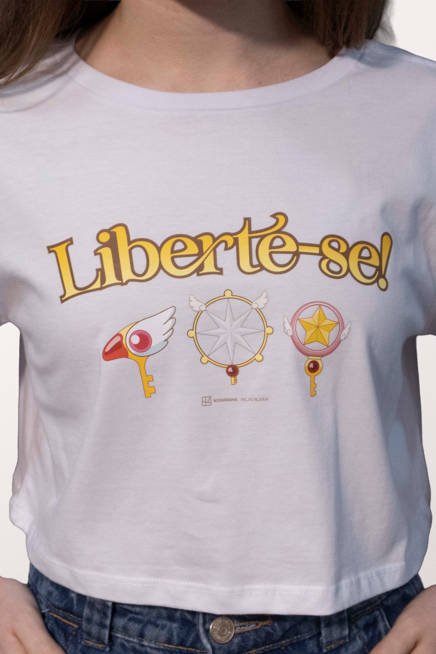 Cropped Branco Cardcaptor Sakura Chaves Clow, Sakura e Transparente
