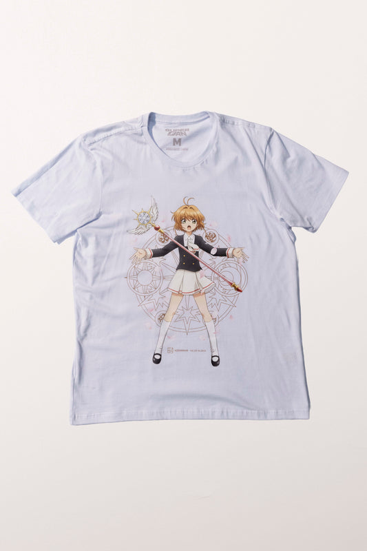 Camiseta Branca Cardcaptor Sakura Uniforme Sakura "Capturando Carta"