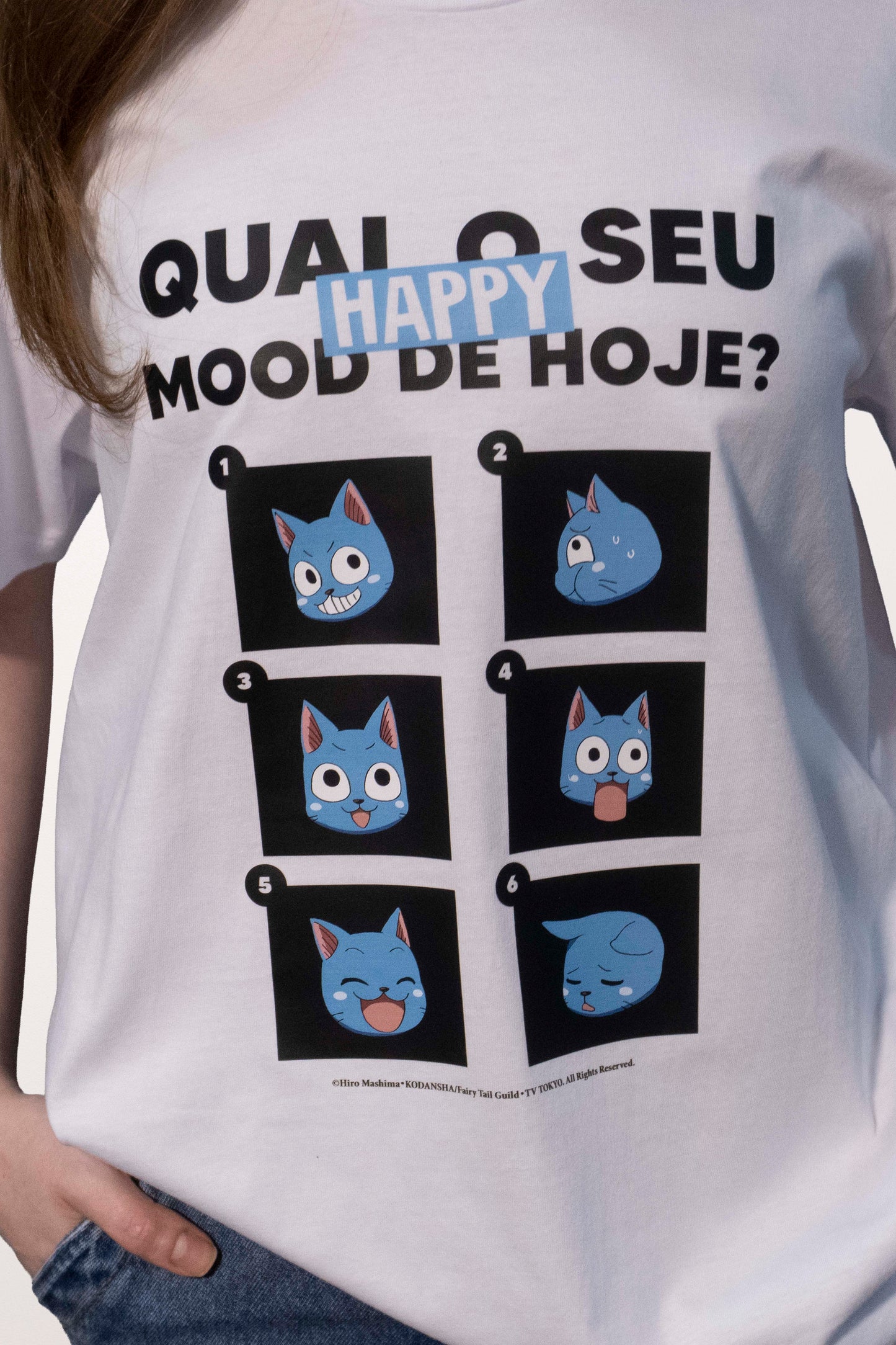 Camiseta Branca FAIRY TAIL Happy "Mood do Dia"