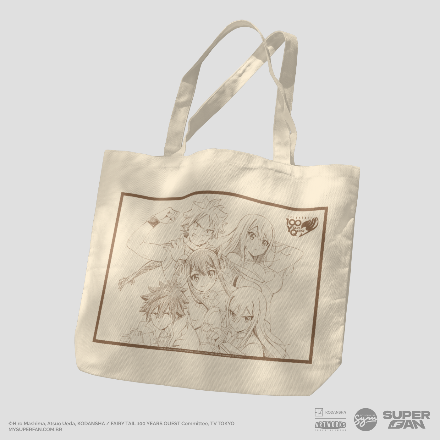 Ecobag Bege FAIRY TAIL 100 YEARS QUEST Natsu, Lucy, Erza, Wendy & Gray