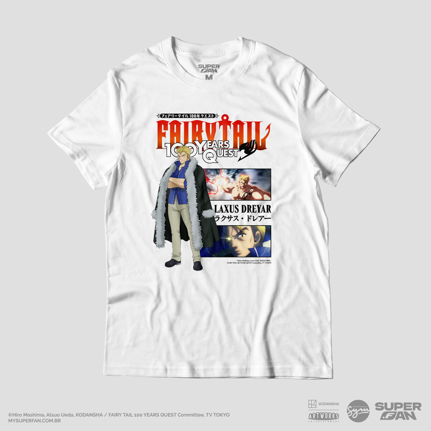 Camiseta Branca FAIRY TAIL 100 YEARS QUEST Laxus "Momentos Marcantes"