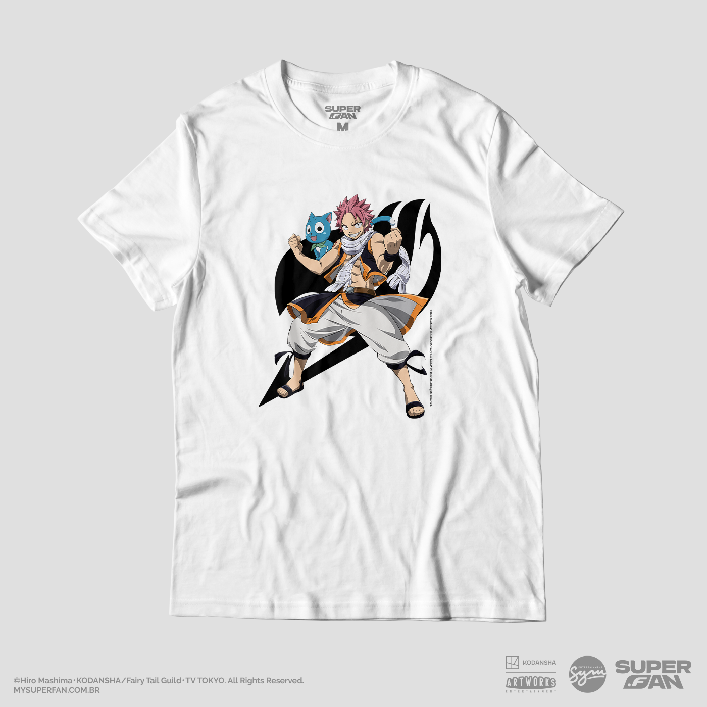 Camiseta Branca FAIRY TAIL Natsu & Happy "Ilha Tenrou"