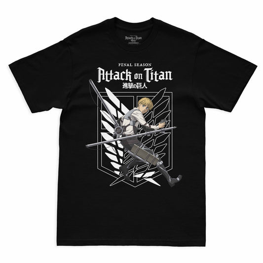 Camiseta Preta Attack on Titan Final Season Armin Arlet Divisão de Reconhecimento