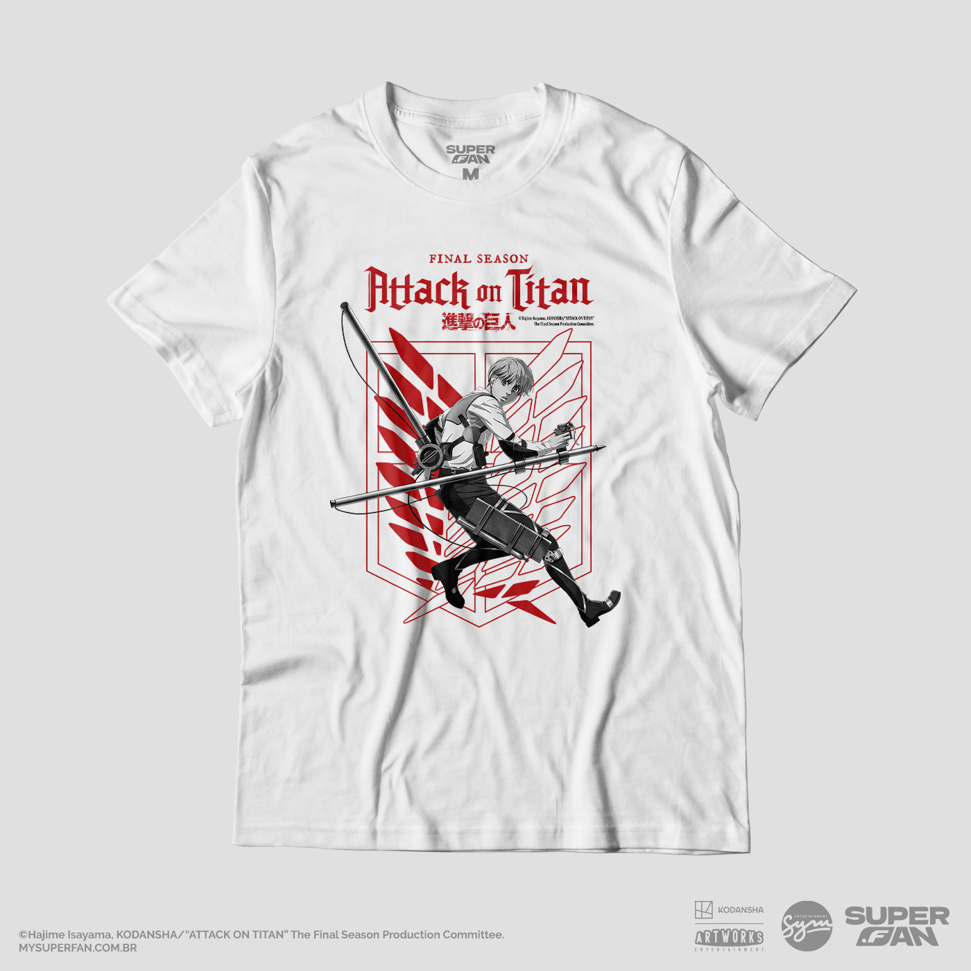 Camiseta Branca Attack on Titan Final Season Armin Arlet Divisão de Reconhecimento