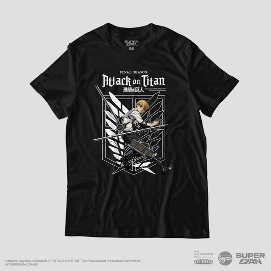 Camiseta Preta Attack on Titan Final Season Armin Arlet Divisão de Reconhecimento