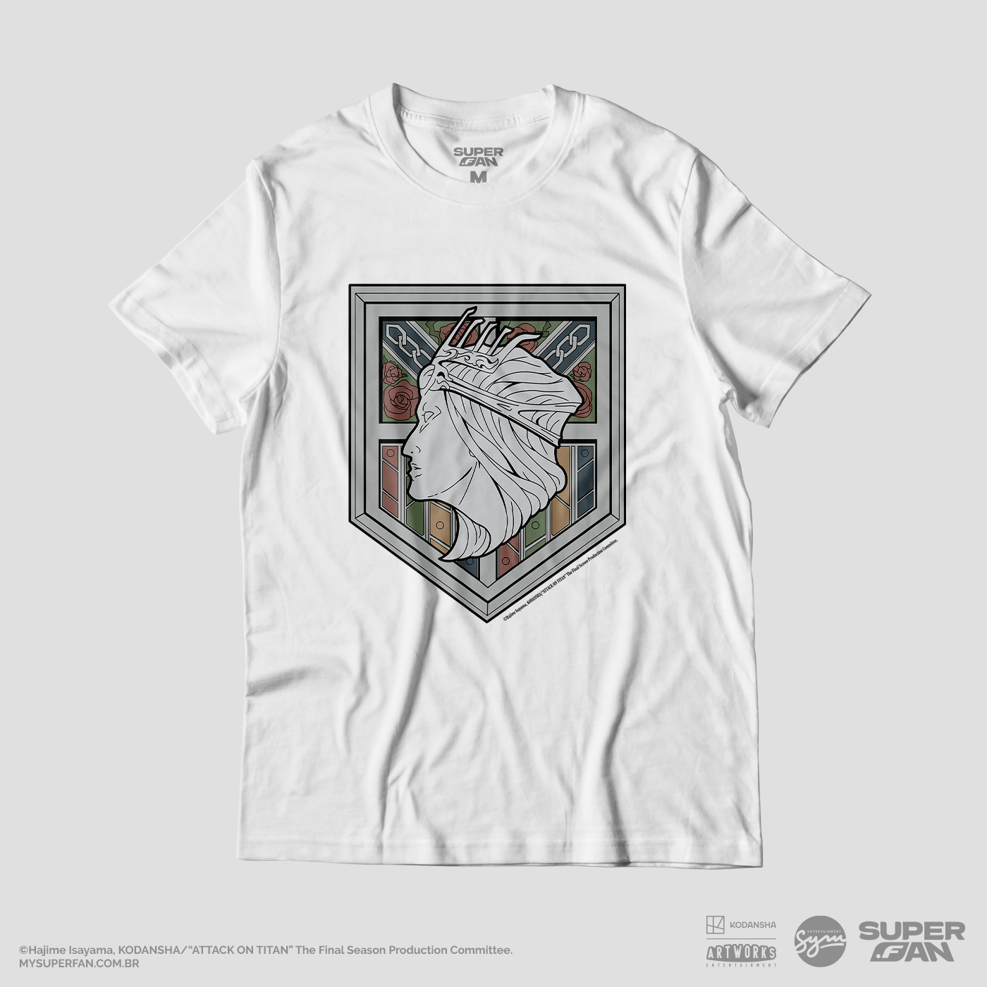 Camiseta Branca Attack on Titan Final Season Muralha Rose