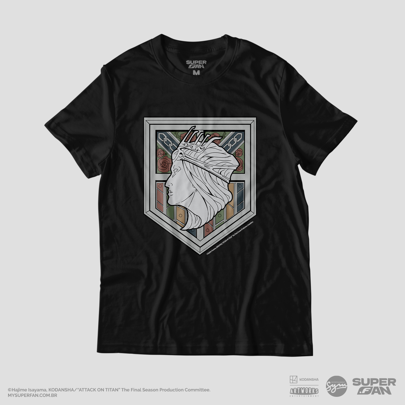 Camiseta Preta Attack on Titan Final Season Muralha Rose