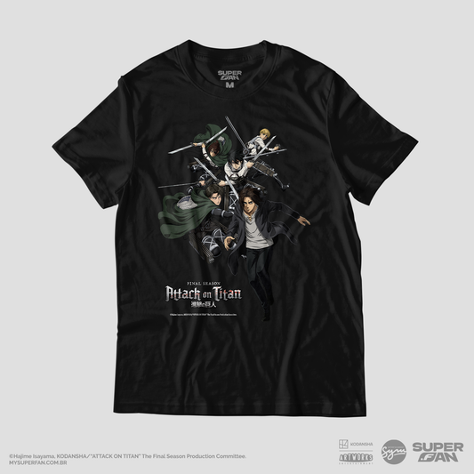 Camiseta Preta Attack on Titan Final Season Rumo à Muralha