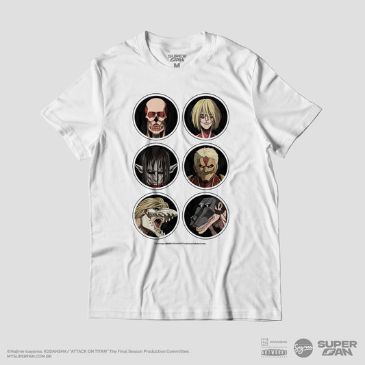 Camiseta Branca Attack on Titan Final Season Titãs Unidos