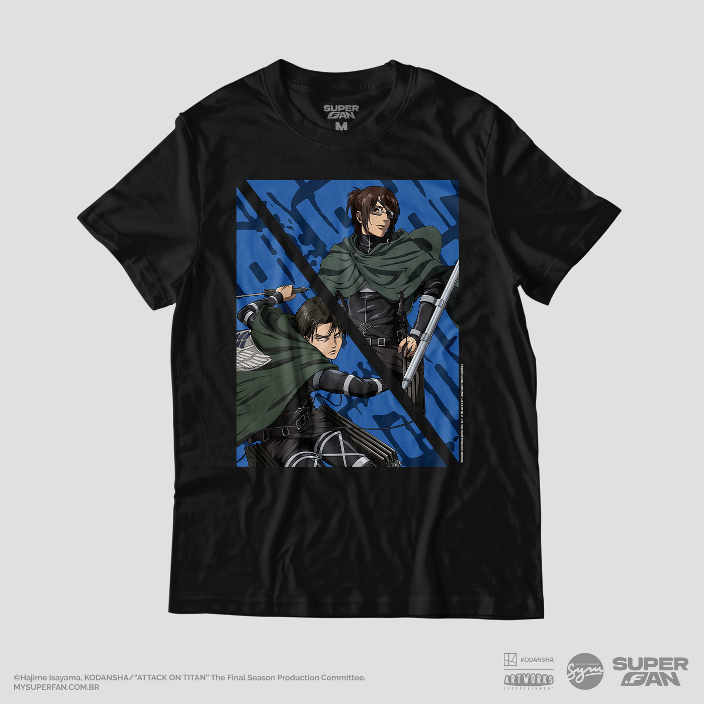 Camiseta Preta Attack on Titan Final Season Levi & Hange