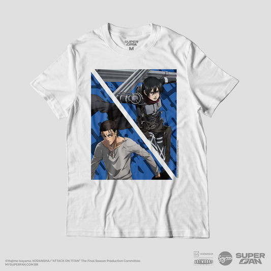 Camiseta Branca Attack on Titan Final Season Eren & Mikasa