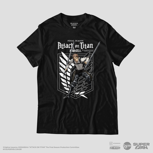 Camiseta Preta Attack on Titan Final Season Jean Kirstein Divisão de Reconhecimento