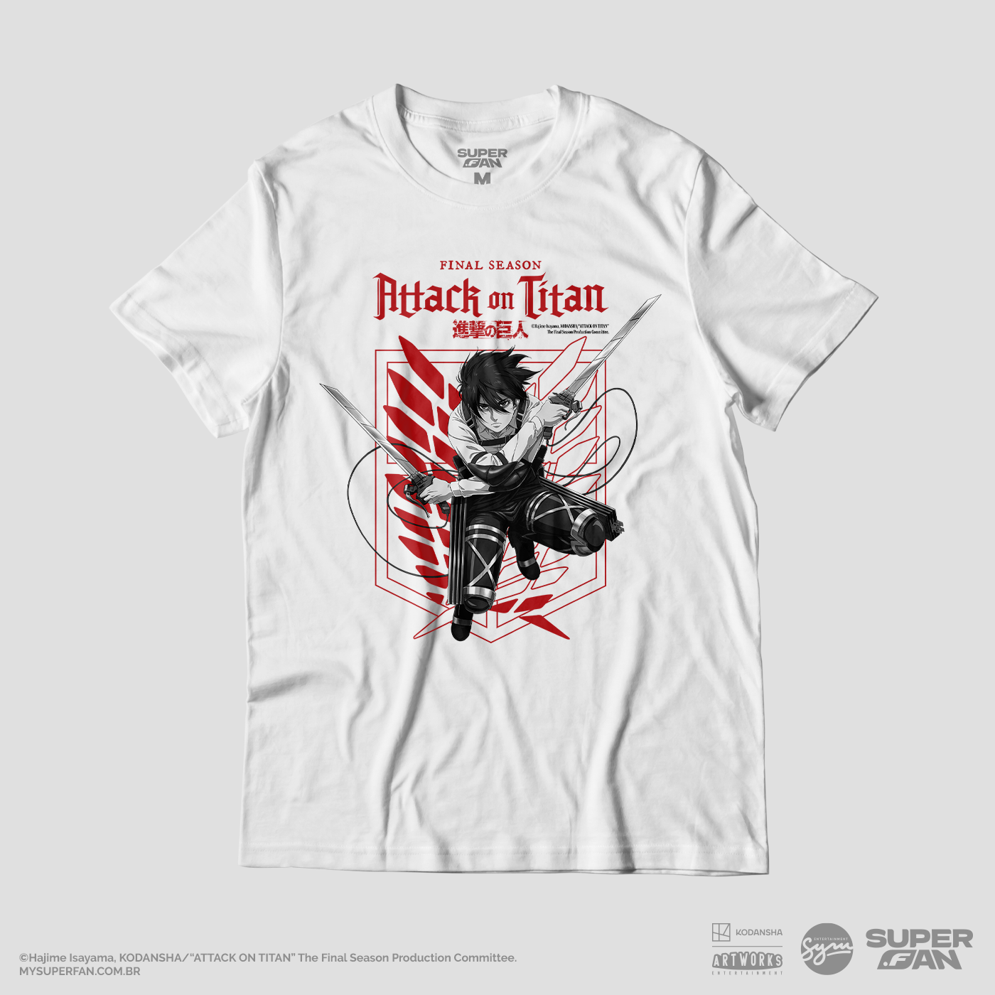 Camiseta Branca Attack on Titan Final Season Mikasa Ackerman Divisão de Reconhecimento
