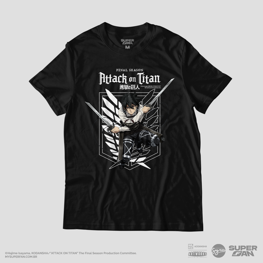 Camiseta Preta Attack on Titan Final Season Mikasa Ackerman Divisão de Reconhecimento