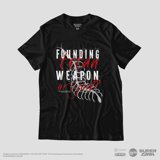 Camiseta Preta Attack on Titan Final Season Titã Fundador "Arma ou Deus?"