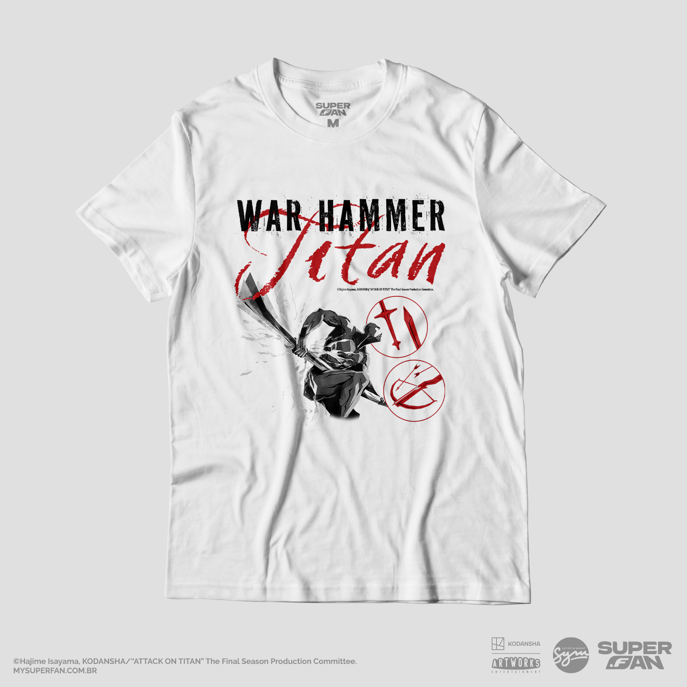 Camiseta Branca Attack on Titan Final Season Titã Martelo de Guerra