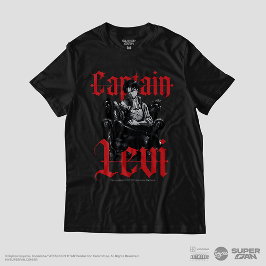 Camiseta Preta Attack on Titan Capitão Levi