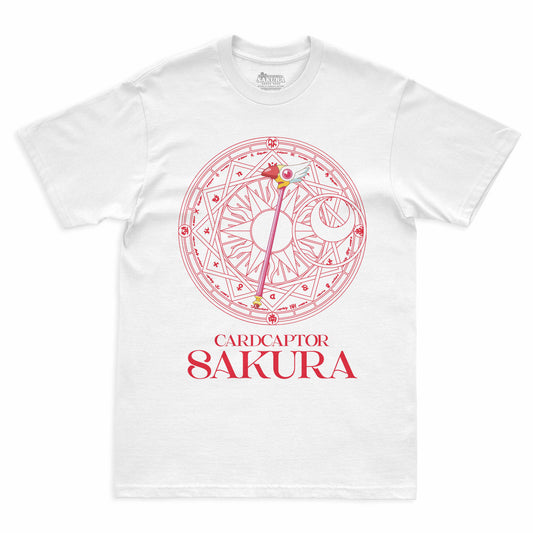 Camiseta Branca Cardcaptor Sakura Báculo & Círculo Clow