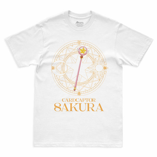 Camiseta Branca Cardcaptor Sakura Báculo & Círculo Sakura