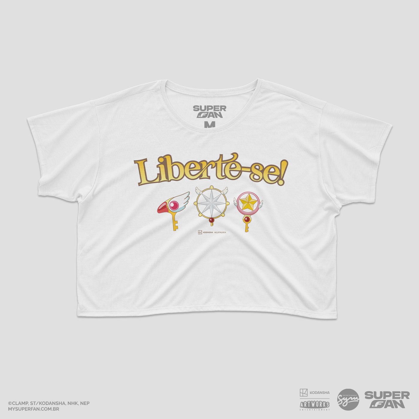 Cropped Branco Cardcaptor Sakura Chaves Clow, Sakura e Transparente