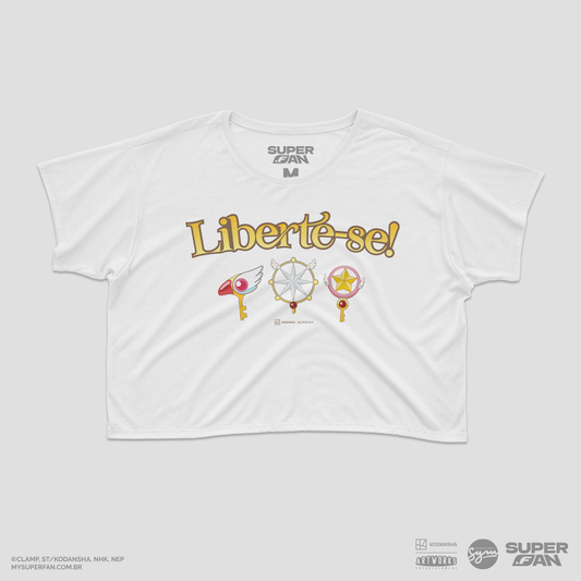 Cropped Branco Cardcaptor Sakura Chaves Clow, Sakura e Transparente