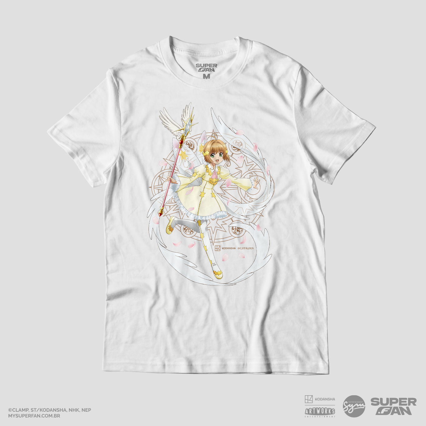 Camiseta Branca Cardcaptor Sakura Traje de Batalha Sakura "Voando"