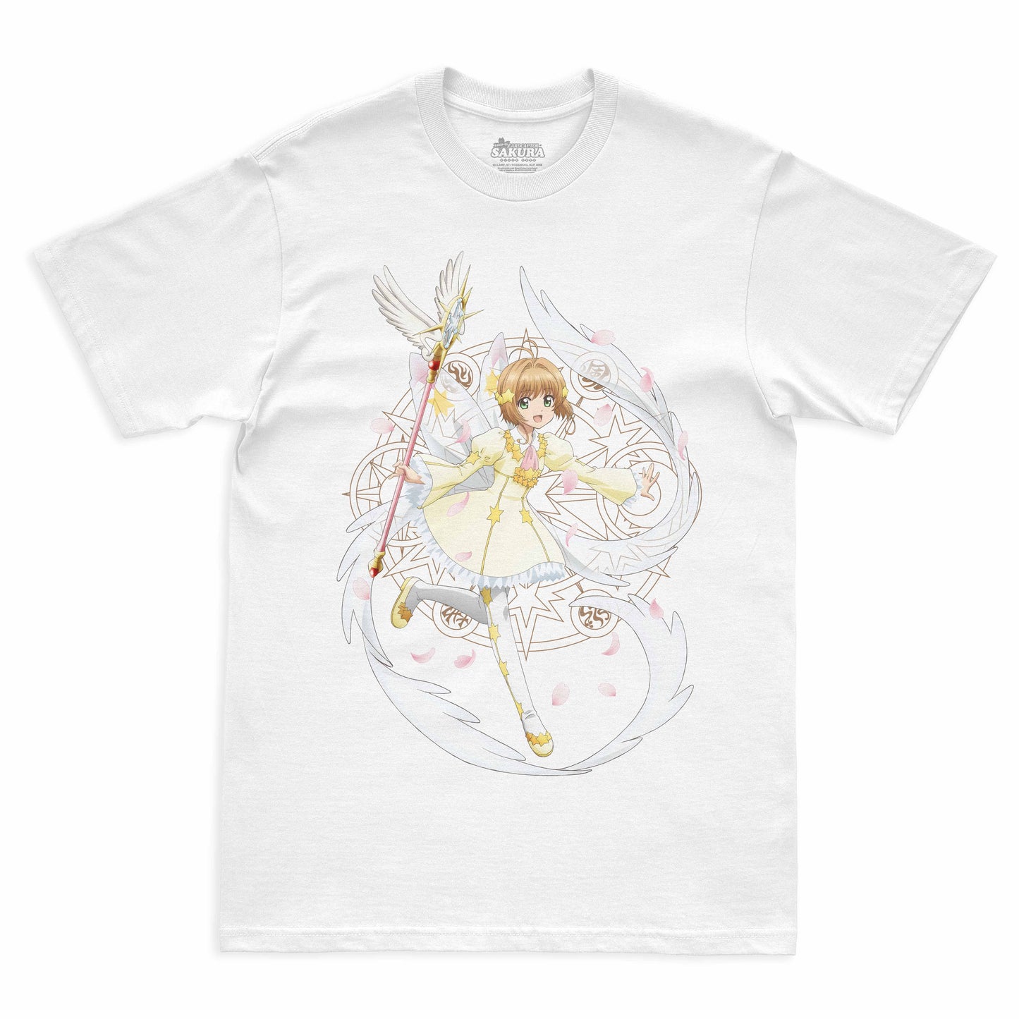 Camiseta Branca Cardcaptor Sakura Traje de Batalha Sakura "Voando"