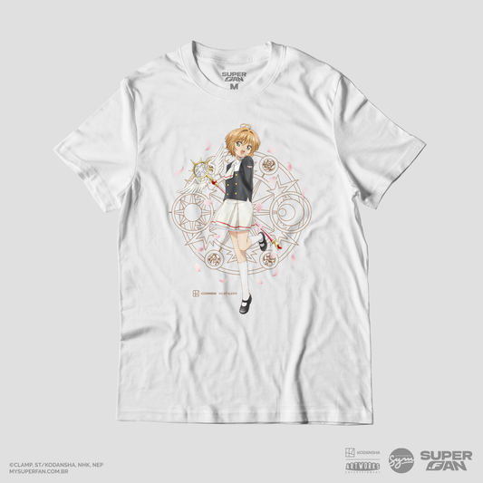Camiseta Branca Cardcaptor Sakura Uniforme Sakura "Escola Tomoeda"