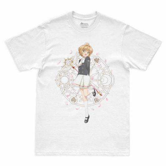 Camiseta Branca Cardcaptor Sakura Uniforme Sakura "Escola Tomoeda"