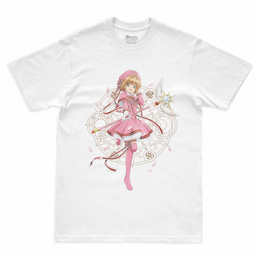 Camiseta Branca Cardcaptor Sakura Traje de Batalha Sakura "Clássica"