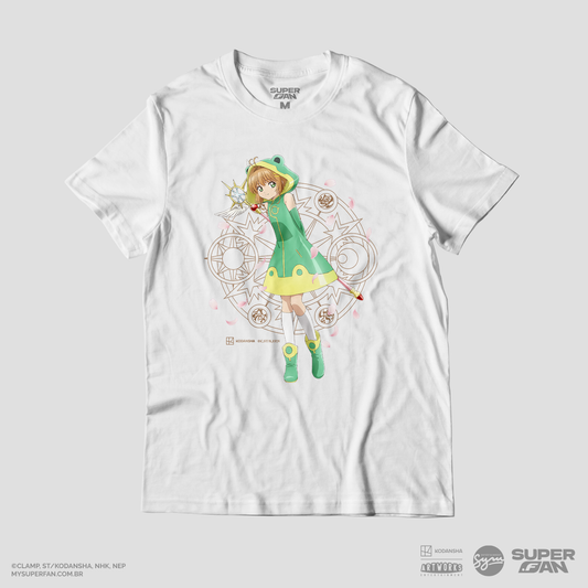 Camiseta Branca Cardcaptor Sakura Traje de Batalha Sakura "Sapo"