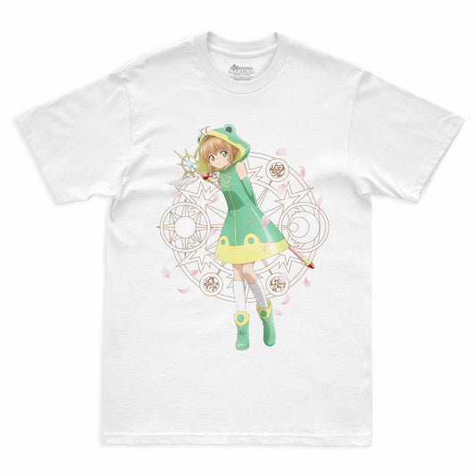 Camiseta Branca Cardcaptor Sakura Traje de Batalha Sakura "Sapo"