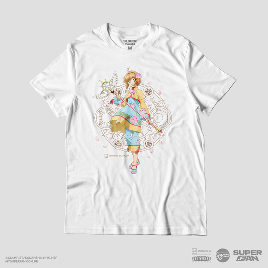 Camiseta Branca Cardcaptor Sakura Traje de Batalha Sakura "Cerimonial"