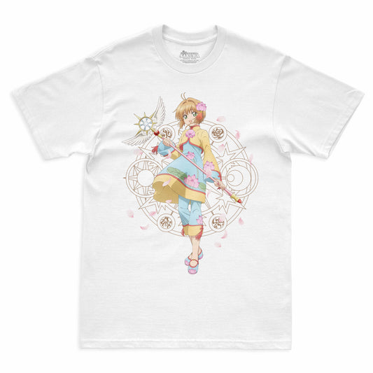 Camiseta Branca Cardcaptor Sakura Traje de Batalha Sakura "Cerimonial"