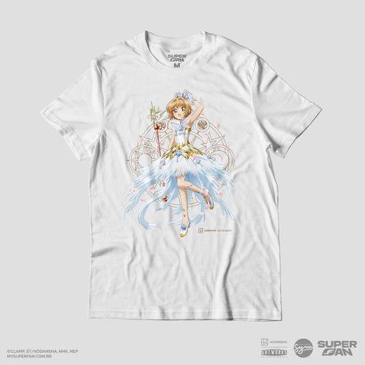 Camiseta Branca Cardcaptor Sakura Traje de Batalha Sakura "Vestido"