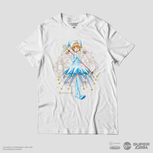 Camiseta Branca Cardcaptor Sakura Traje de Batalha Sakura "Aquática"