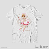 Camiseta Branca Cardcaptor Sakura Traje de Batalha Sakura "Flores"