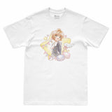 Camiseta Branca Cardcaptor Sakura Escola Tomoeda Sakura "Aquarelada"