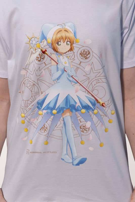 Camiseta Branca Cardcaptor Sakura Traje de Batalha Sakura "Aquática"