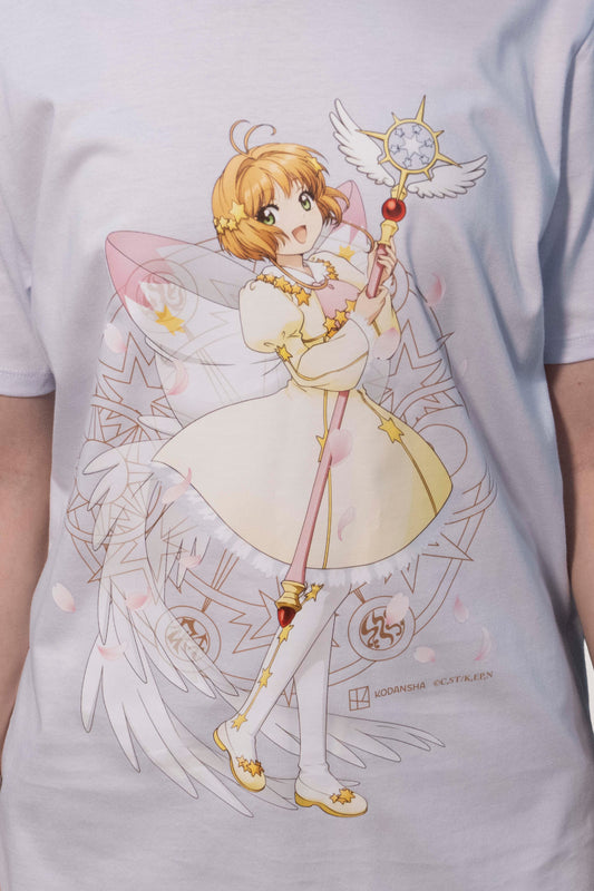 Camiseta Branca Cardcaptor Sakura Traje de Batalha Sakura "Alada"