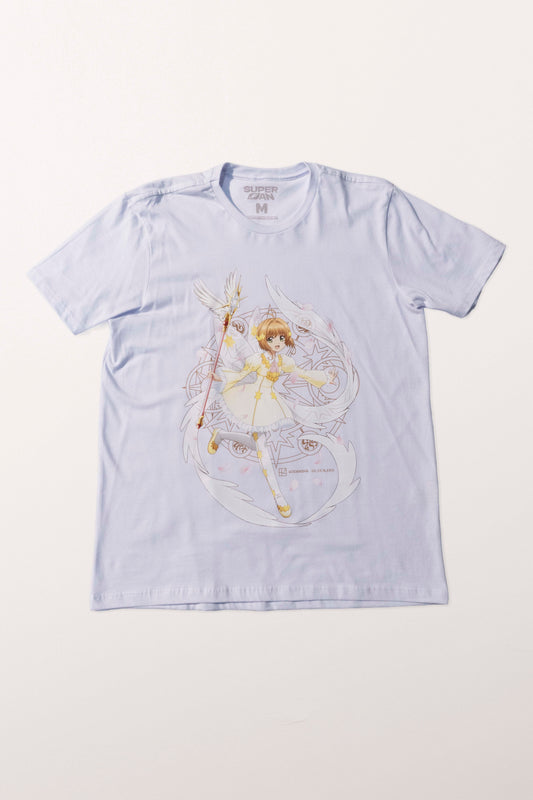 Camiseta Branca Cardcaptor Sakura Traje de Batalha Sakura "Voando"