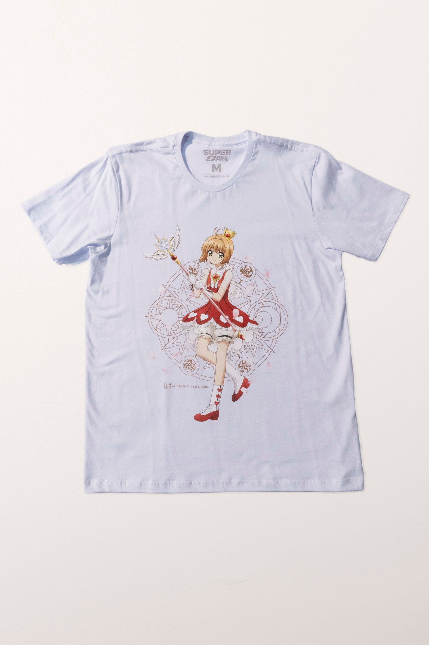 Camiseta Branca Cardcaptor Sakura Traje de Batalha Sakura "Rosas"