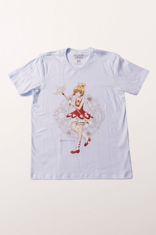 Camiseta Branca Cardcaptor Sakura Traje de Batalha Sakura "Rosas"